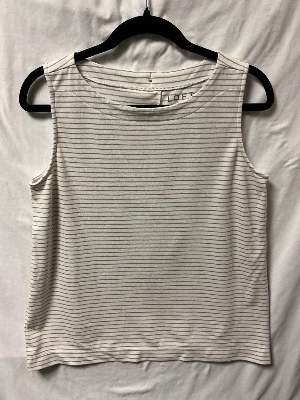 LOFT Cream & Gray Striped Sleeveless Tank